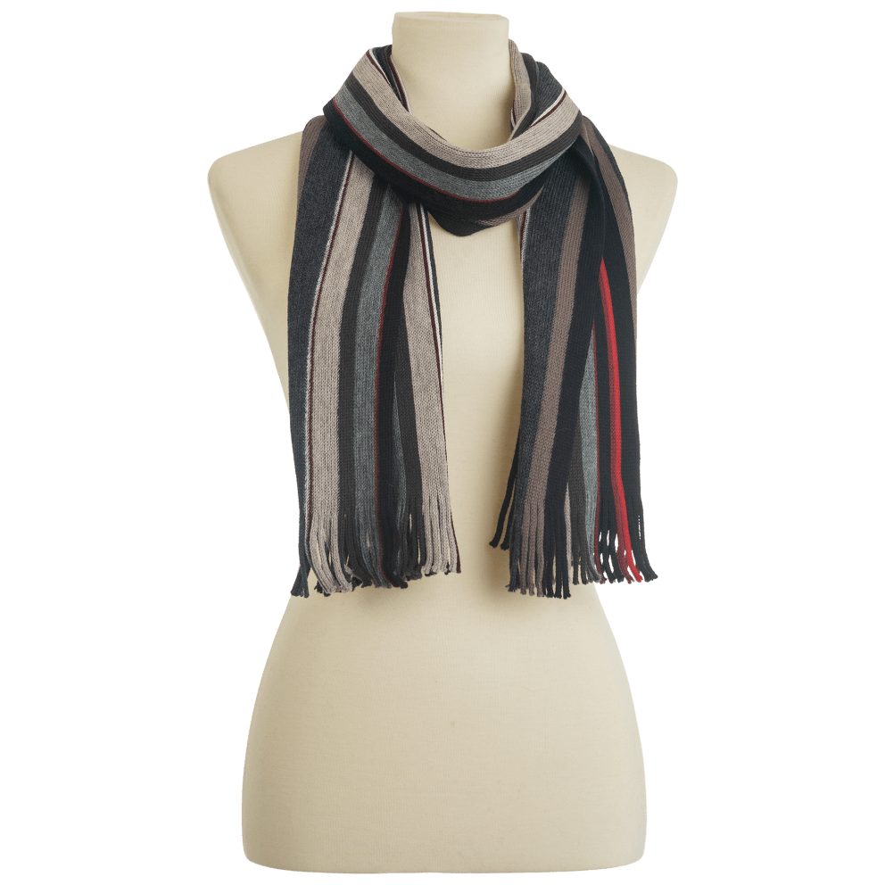 Wool Scarf Black/Brown Multi Stripe