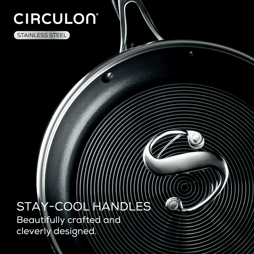 Secure stainless steel handles provide balance and control with every meal.