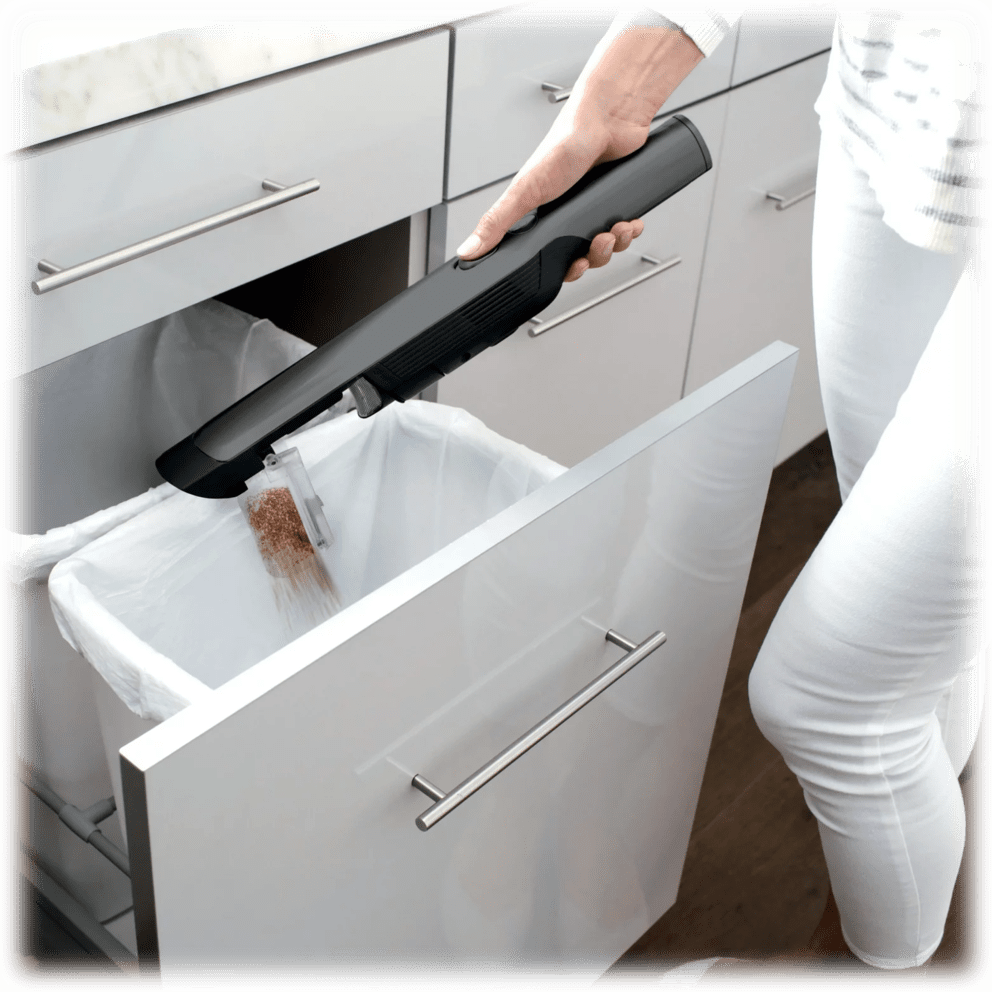 Maintenance is simple with a detachable dust cup and easily removable filter housing