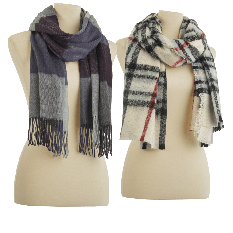 Purple/Grey Plaid or Ivory/Black/Red Plaid