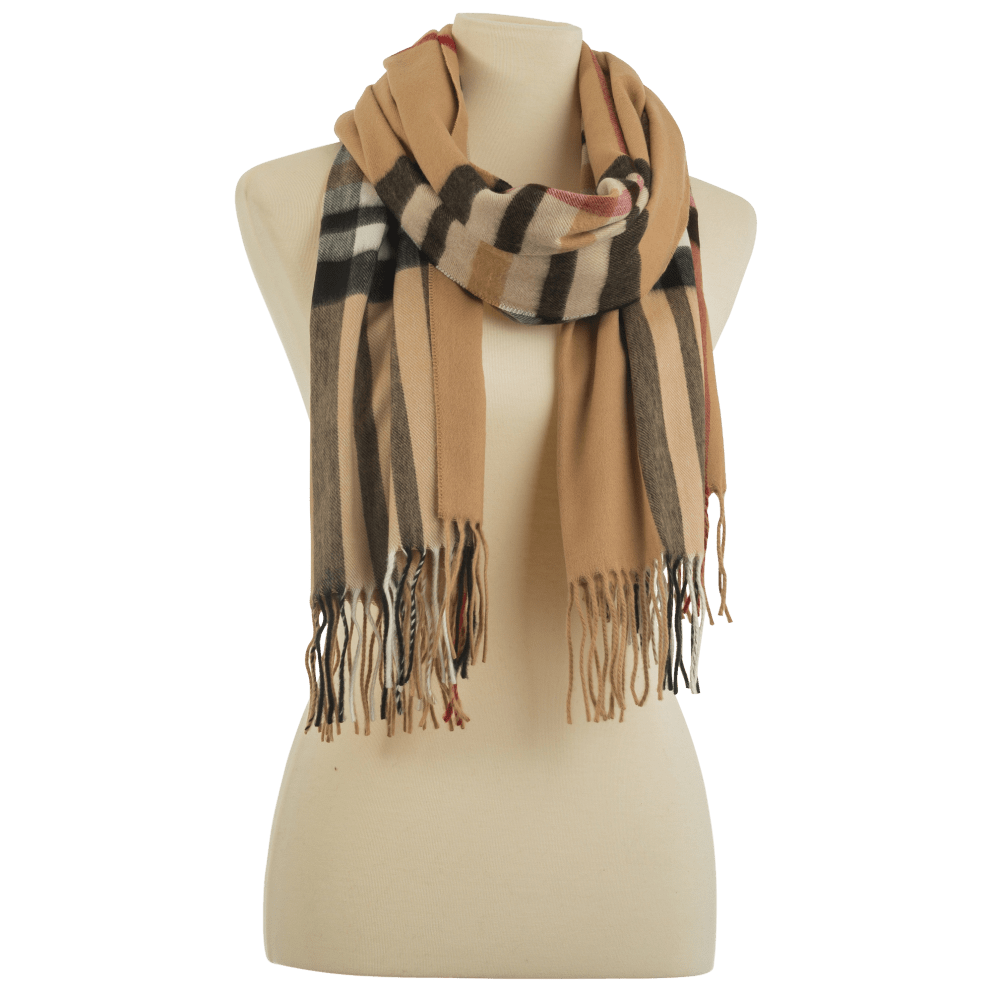 Rectangular Blanket Wrap Scarf Beige Plaid
