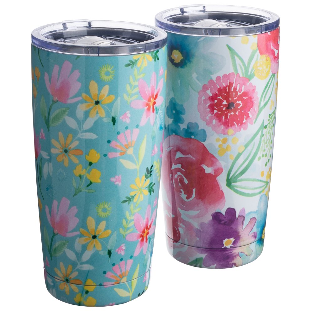 2-Pack: 20oz Tumblers (Watercolor & Blue Floral)