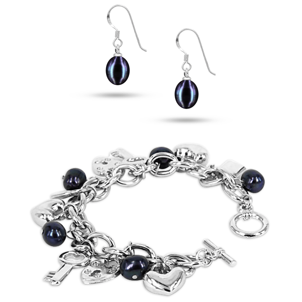 Rhodium Silver with Black Pearls and Black Sulu Earrings