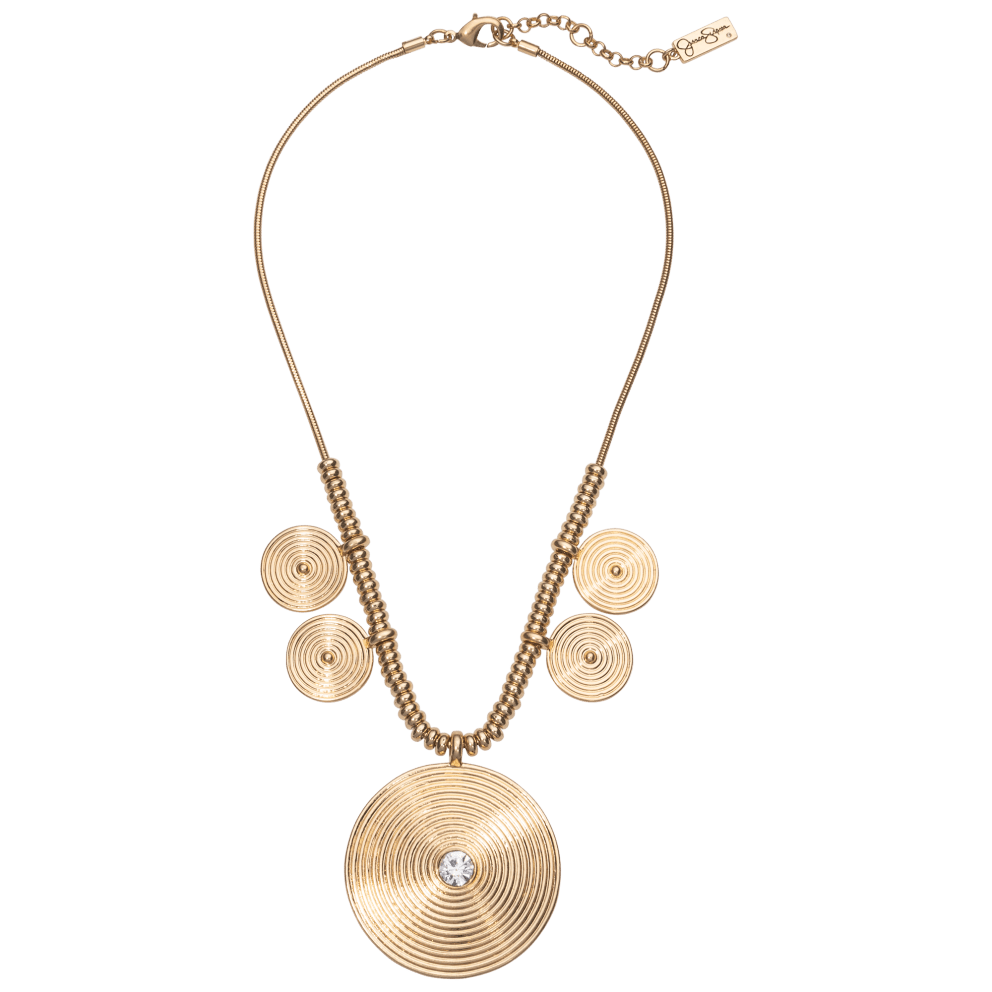 18" Circle Disc Collar Necklace - Gold Tone