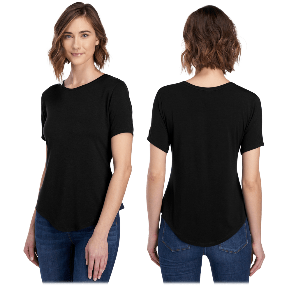 Luxuriously soft, flowy fabric with comfortable stretch relaxed ladies’ fit with slight shaping