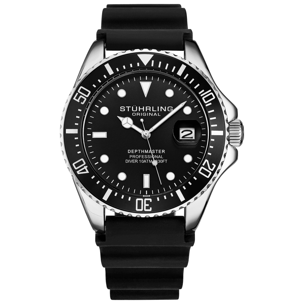 Silver Case and Black Rubber Strap Watch
