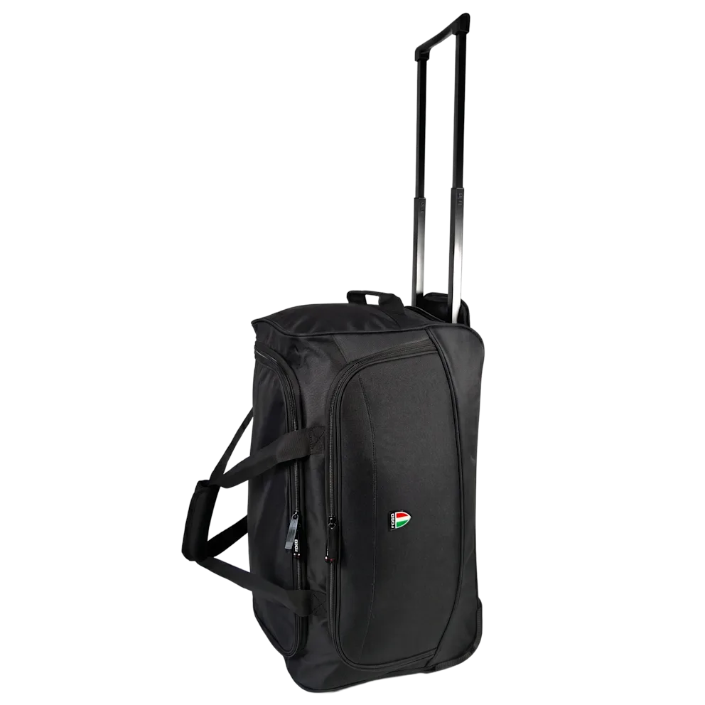 TUCCI Italy 22 Inch 600D Polyester Amico Rolling Duffel Bag (Black)
