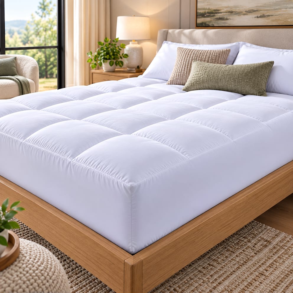 Elastic skirt fits mattresses up to 16 inches deep