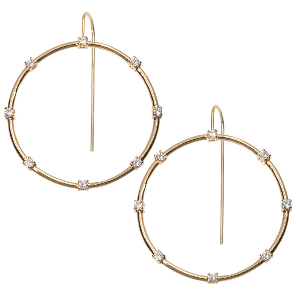 Frontal Drop Earrings - Gold Tone w/ CZ