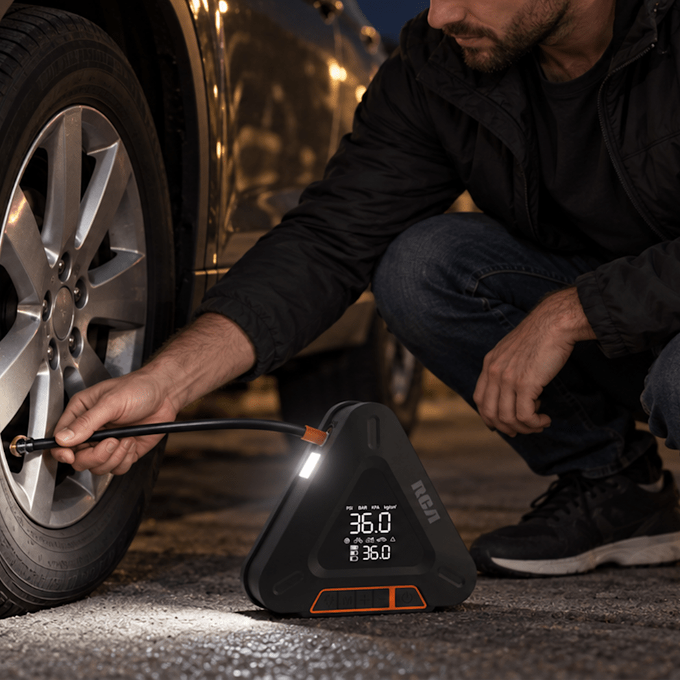 Built-In LED Light Helps You Handle Low Tire Pressure After Dark