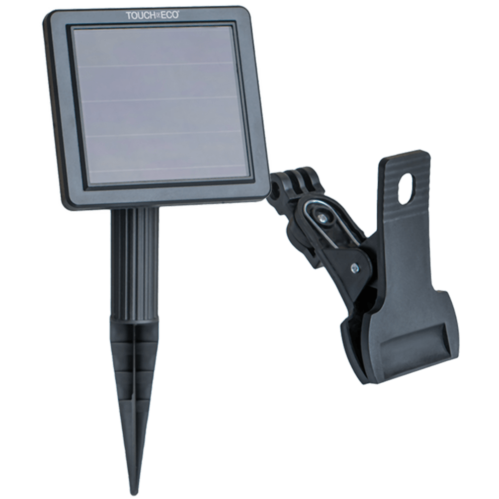 Includes 4 solar panels with stakes and securing clamps