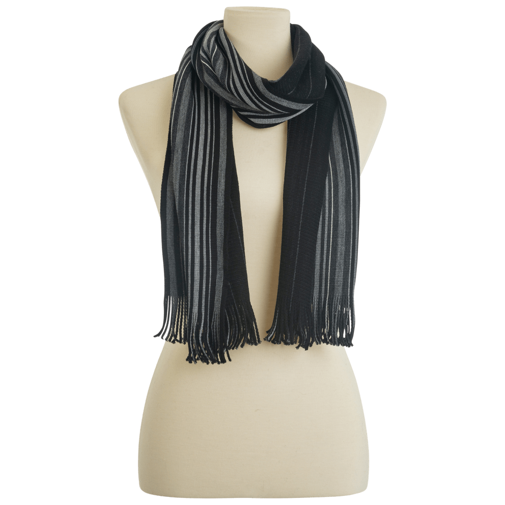 Wool Scarf Light/Dark Grey Stripe