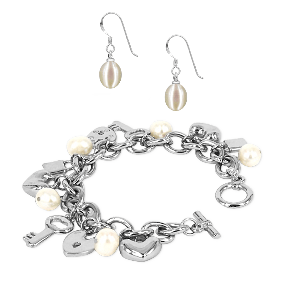 Rhodium Silver with White Pearls and White Sulu Earrings