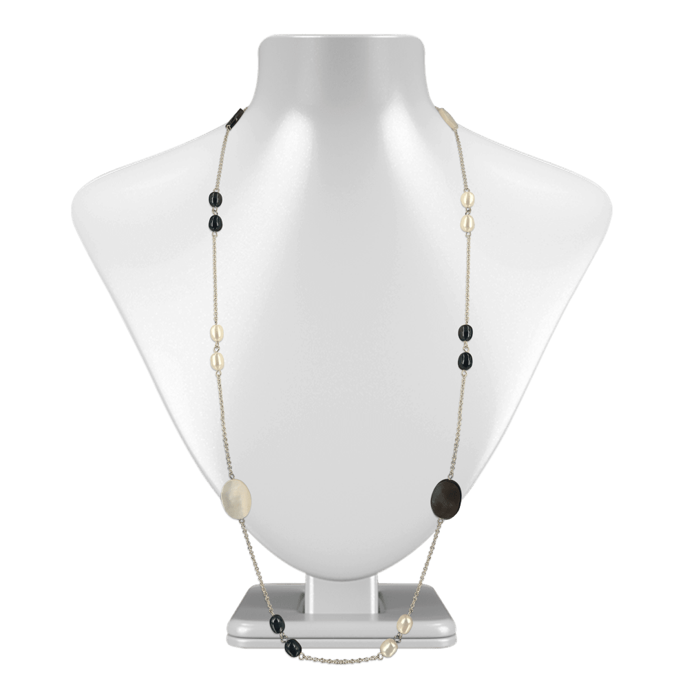 18K White Gold Filled Black & White Pearl