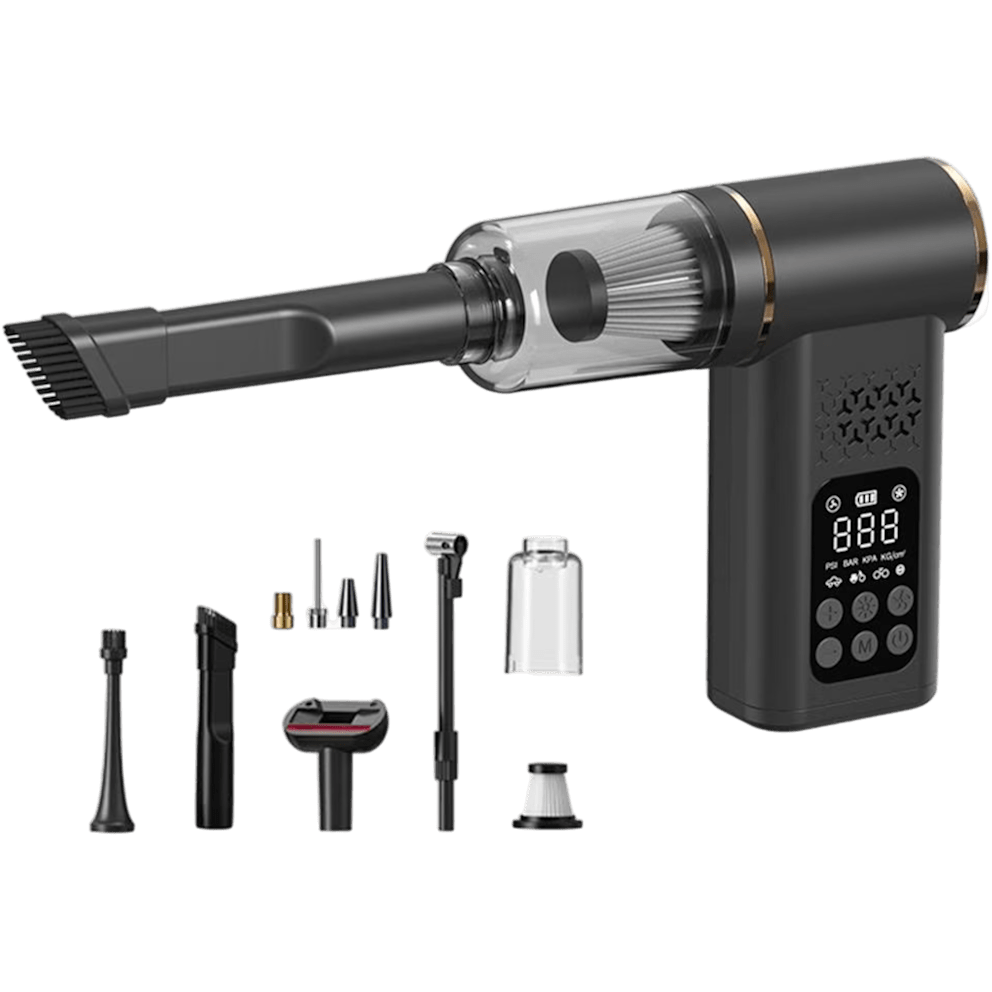 Includes vacuum, blower, and tire inflator functions in one compact tool.