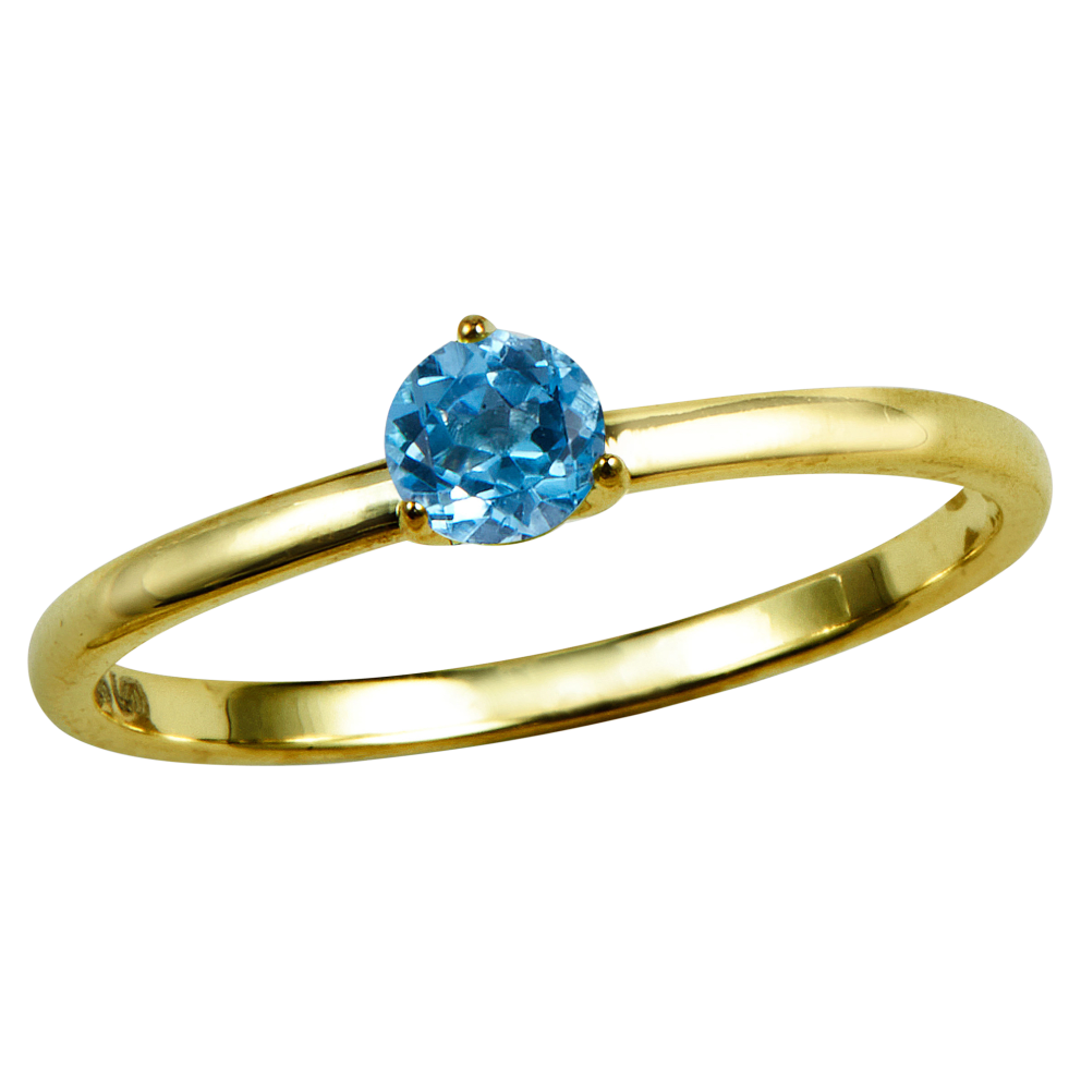 18k Gold Aqua Blue Topaz Solitaire