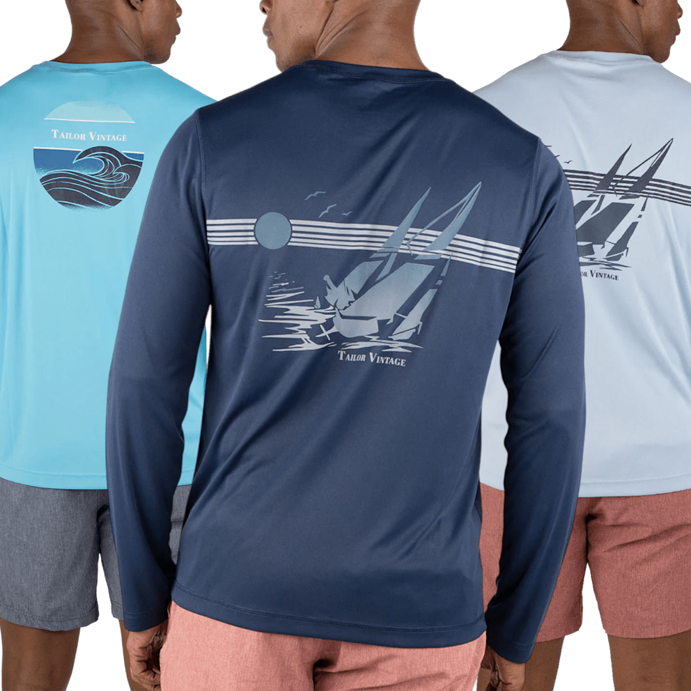 Waves + Navy Sailboat + Sky Sailboat