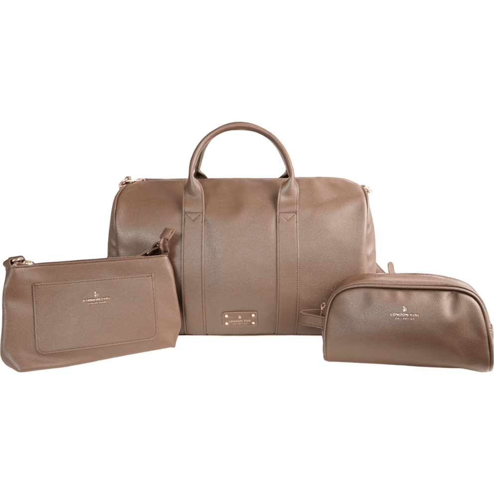 Includes a Duffel, Cosmetic Bag, and Flat Crossbody