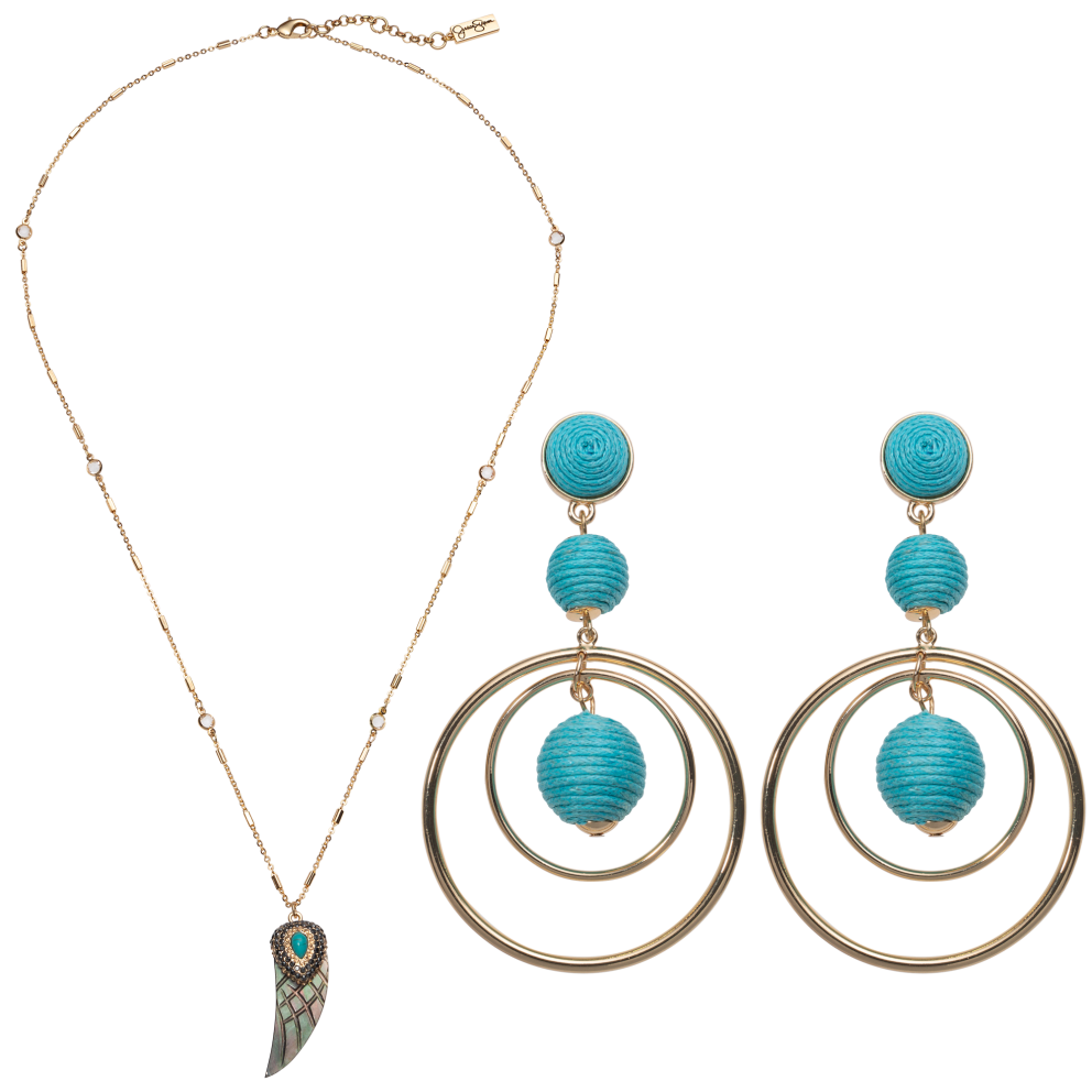Turquoise Elliptical Earrings & Abalone Wing Pendant