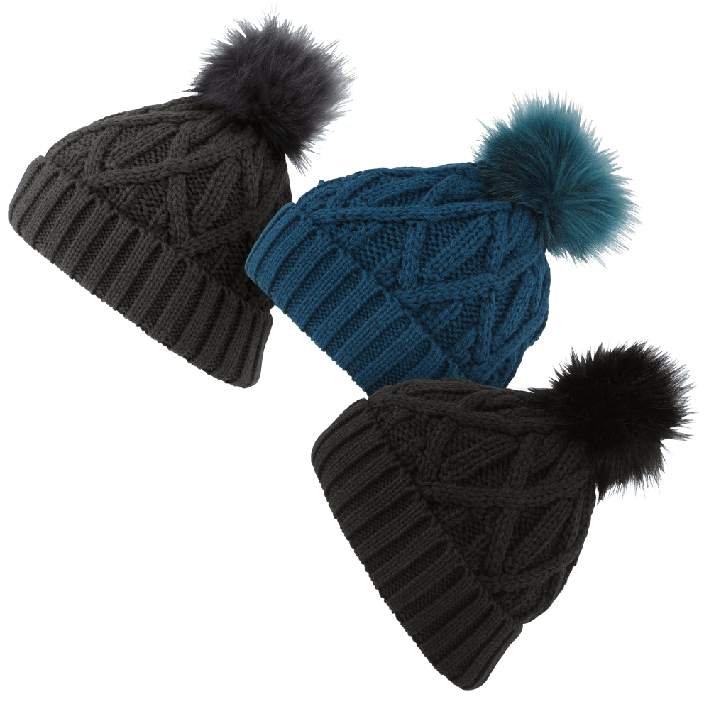 With Poms in Charcoal/Navy/Black