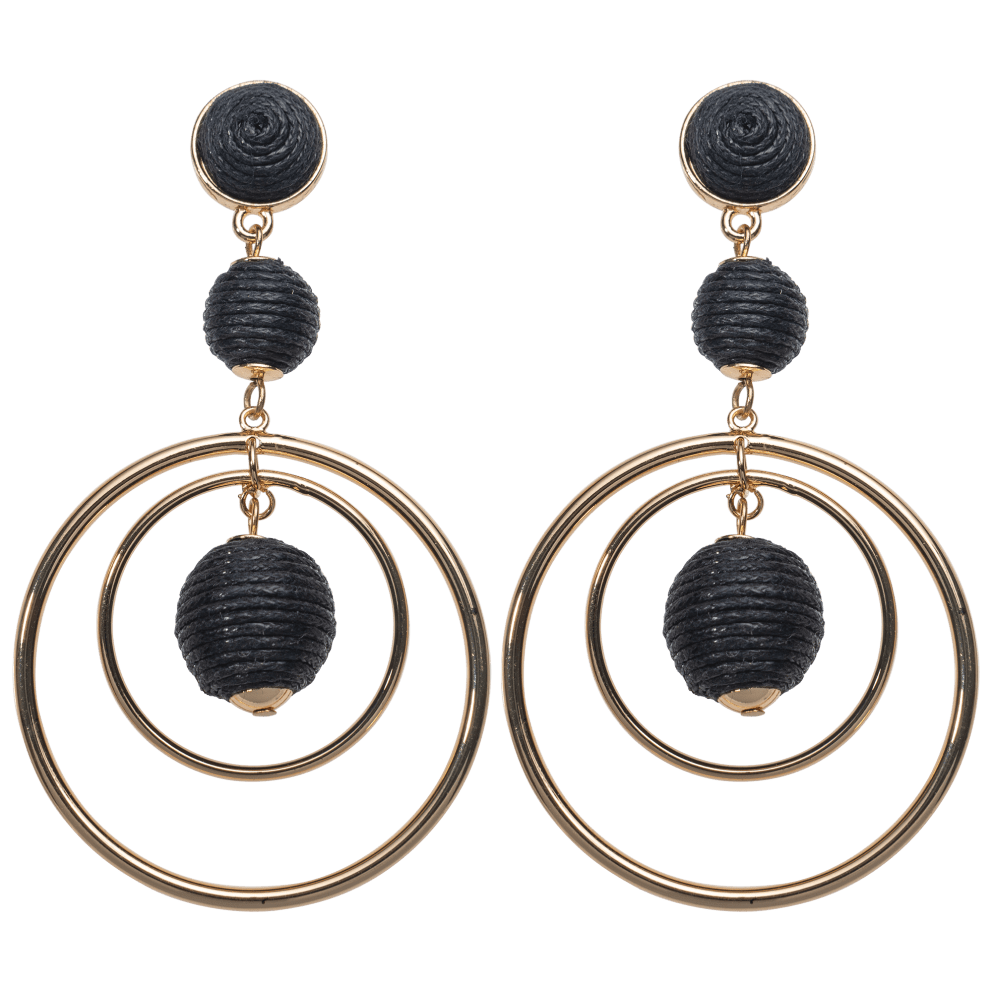 Ball Drop Elliptical Earrings - Black