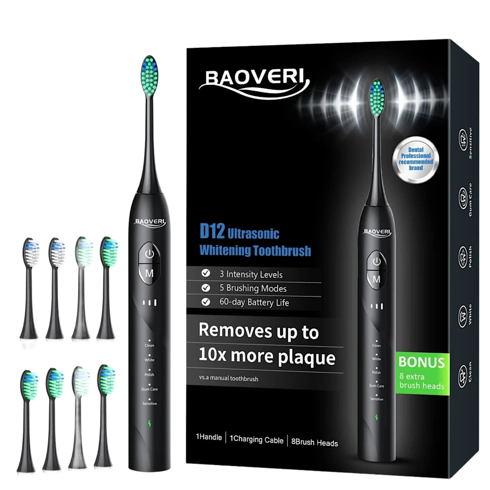 D12 Ultrasonic Whitening Toothbrush w/8 Brush Heads (3 Colors)