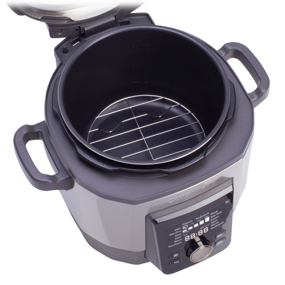 Includes a rack for things like steaming veggies and an extra silicon ring for the sealing gasket, so your pressure cooker will last for many years to come