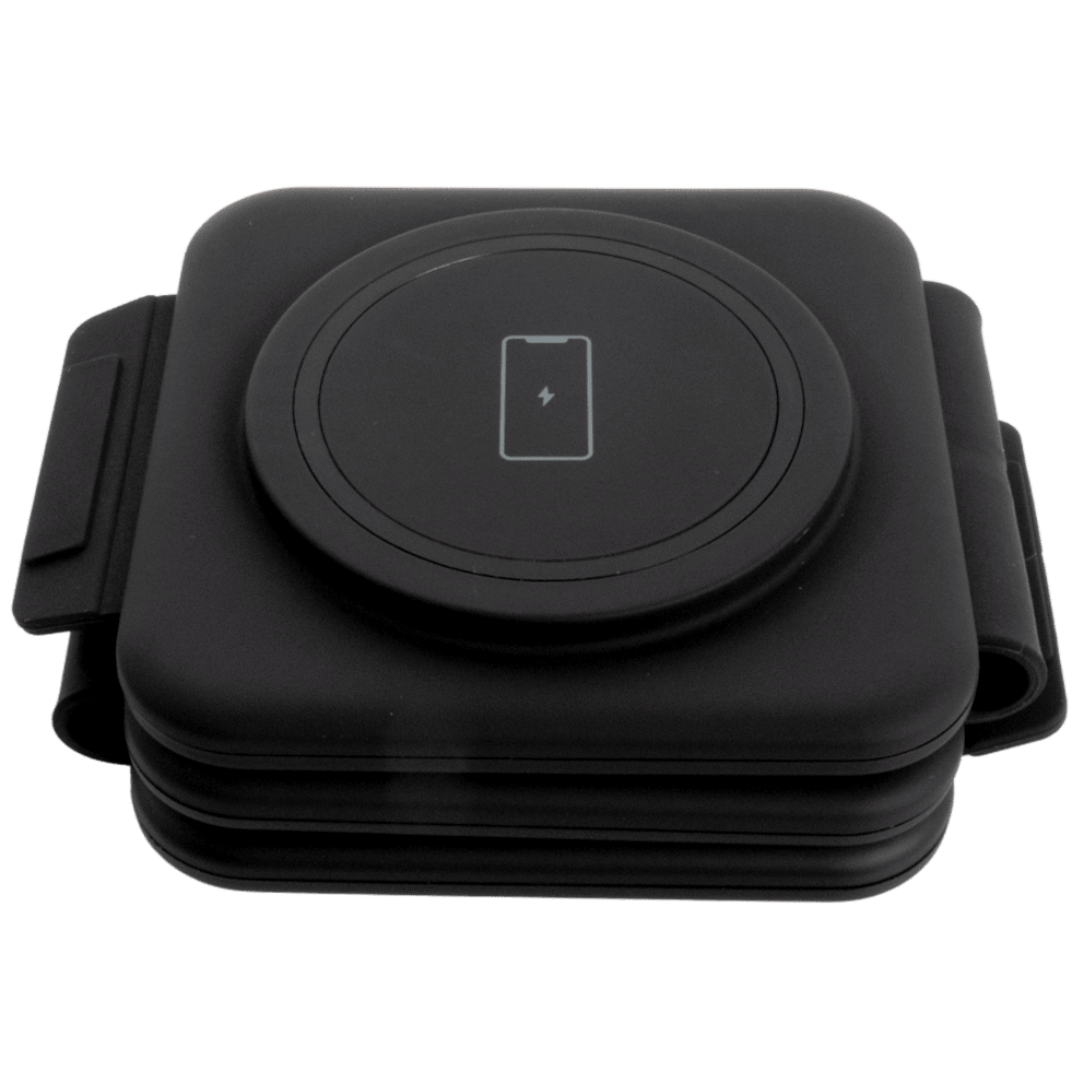 3-in-1 Charging Pad folds up for compact storage in a bag