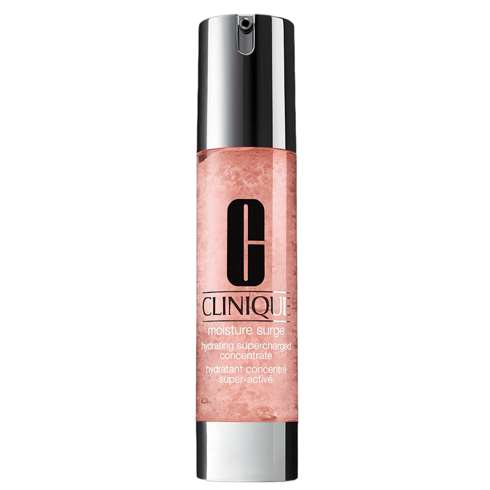 Here are some photo caption options for the Clinique Moisture Surge Hydrating Supercharged Concentrate:  * **Lightweight hydration leaves skin feeling fresh and replenished** * **Give thirsty skin an instant boost of refreshing hydration** * **Lightweight