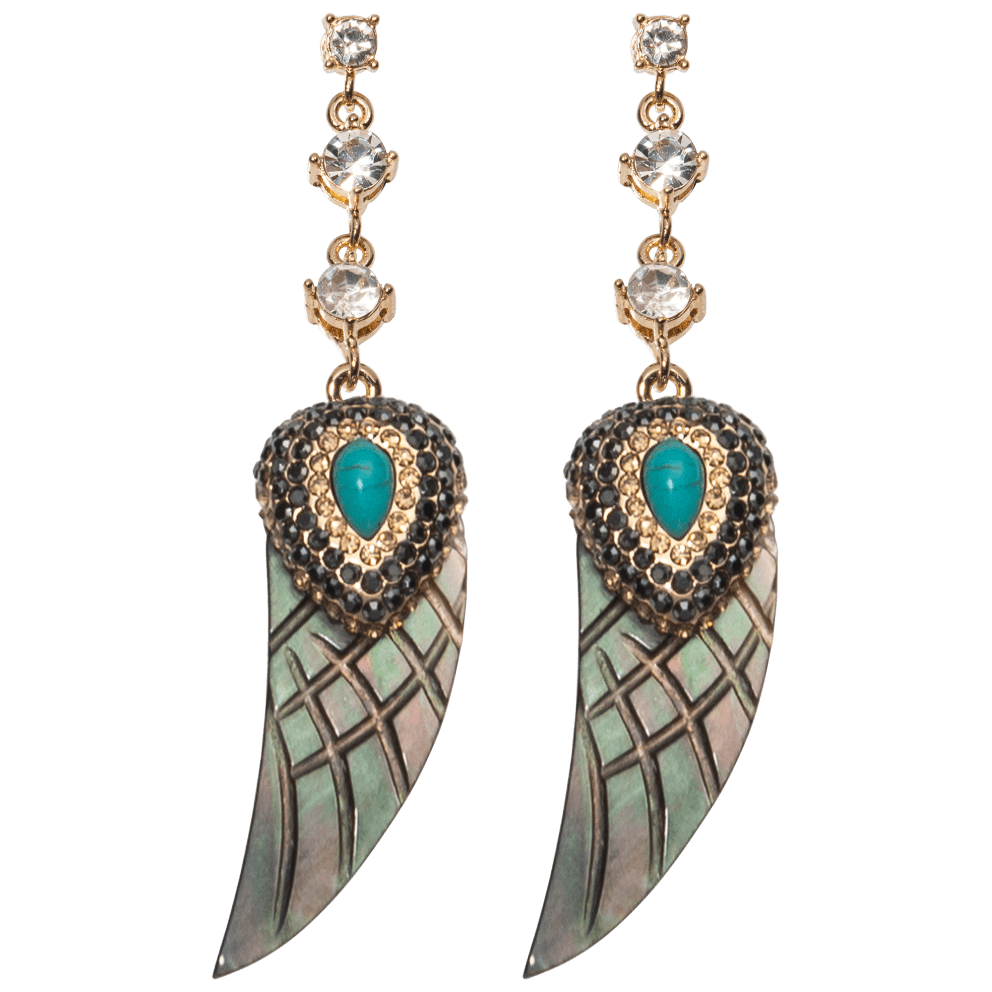 Gold Tone and Abalone Wing Drop Earrings