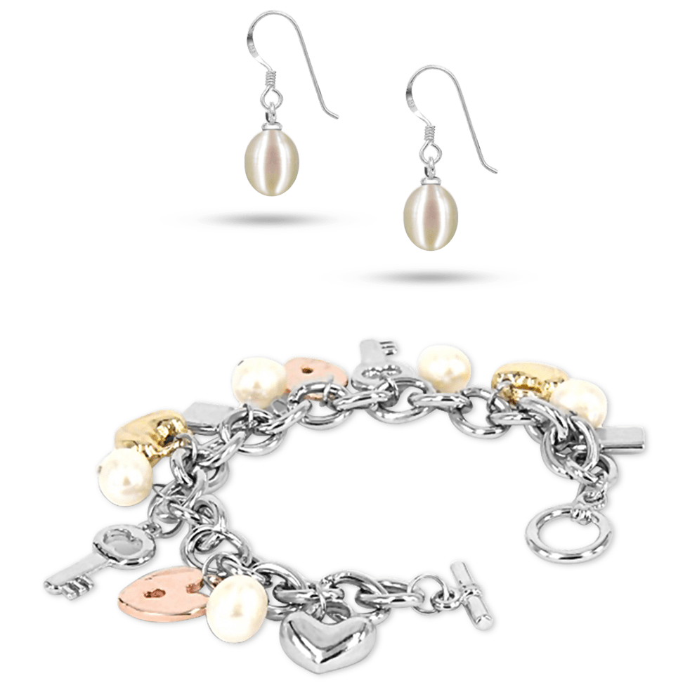 Multicolor Rhodium Silver with White Pearls and White Sulu Earrings