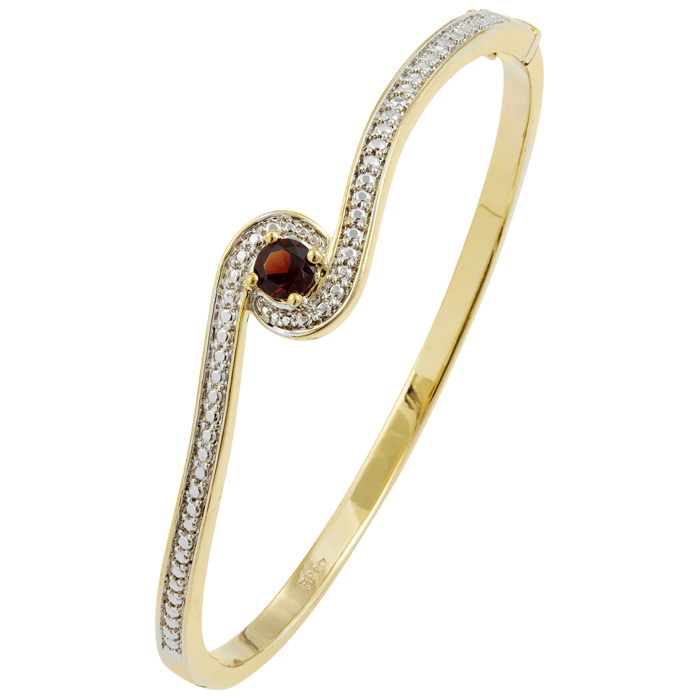 This bangle boasts a sophisticated two-tone design, blending luxurious 18K silver & radiant gold plating for a stunning contrast (Garnet)