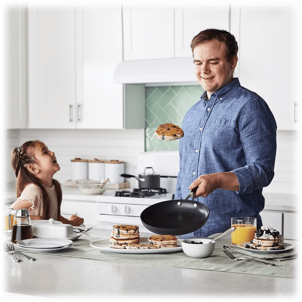Durable hard-anodized construction resists warping & ensures even heat distribution