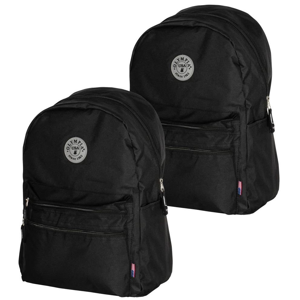 2-Pack Olympia USA 18 Inch Water Resistant Princeton Backpacks (Black)