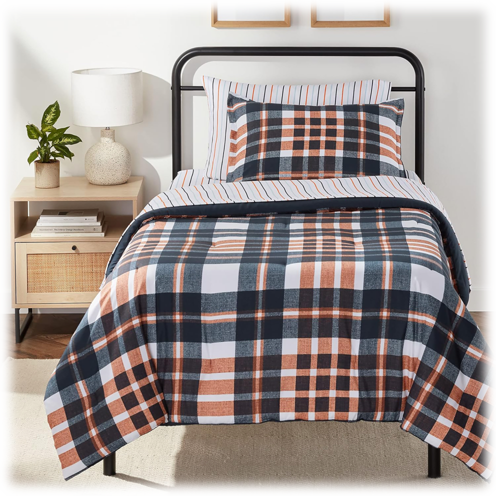 Navy and Orange Plaid