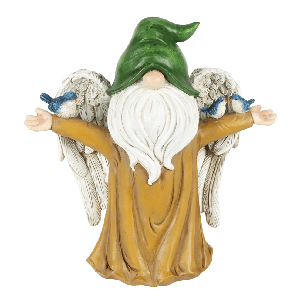 Angel Gnome Standing with Birds