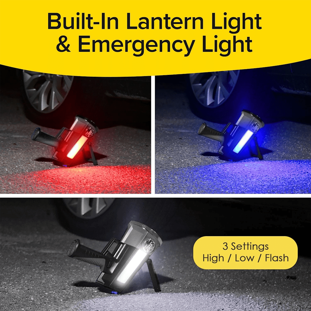 Three lighting modes let you choose high, low, or flashing illumination.