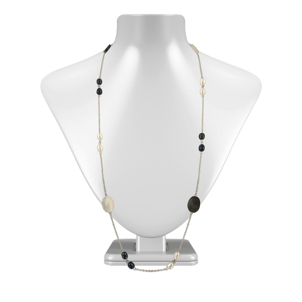 18K White Gold Filled Black & White Pearl