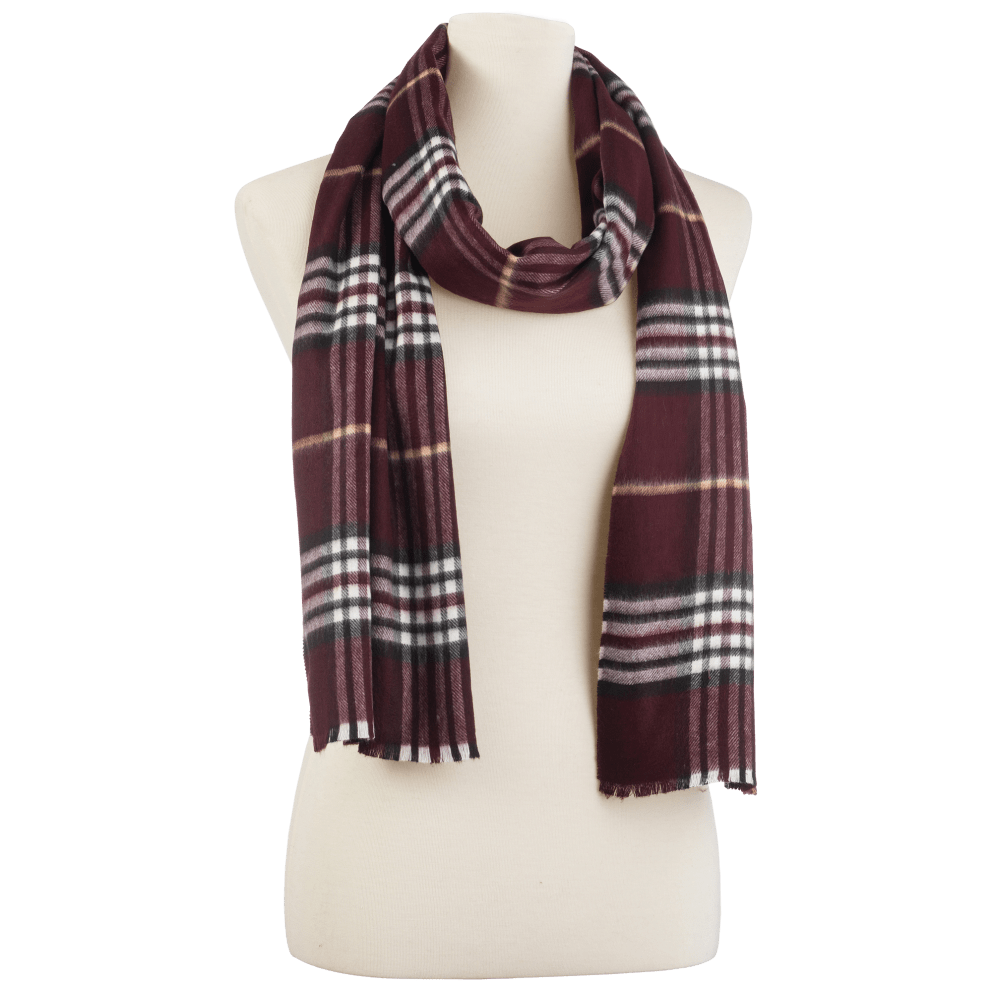 Cashmink Scarf Burgundy/White Plaid