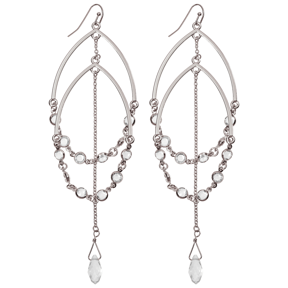 Double Teardrop Earrings - Silver Tone