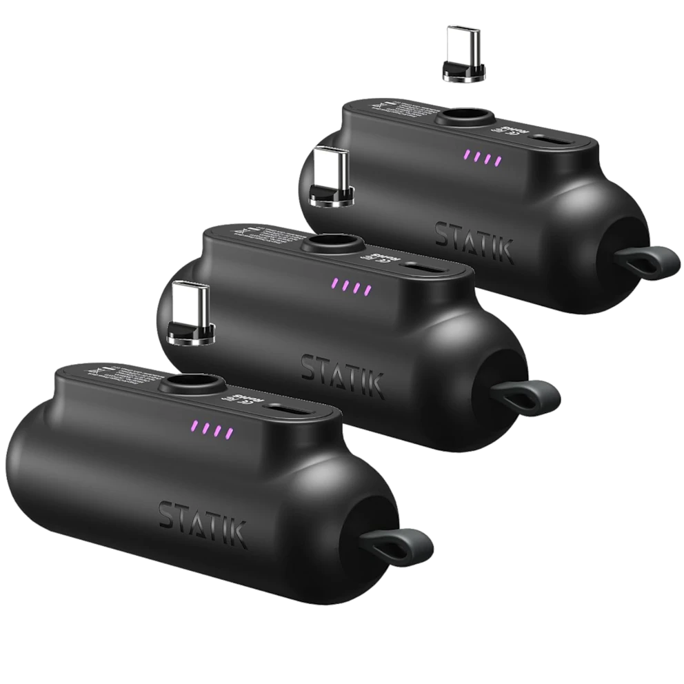 3-Pack Statik Snap-N-Charge Mini Portable Power Banks with Magnetic Tips