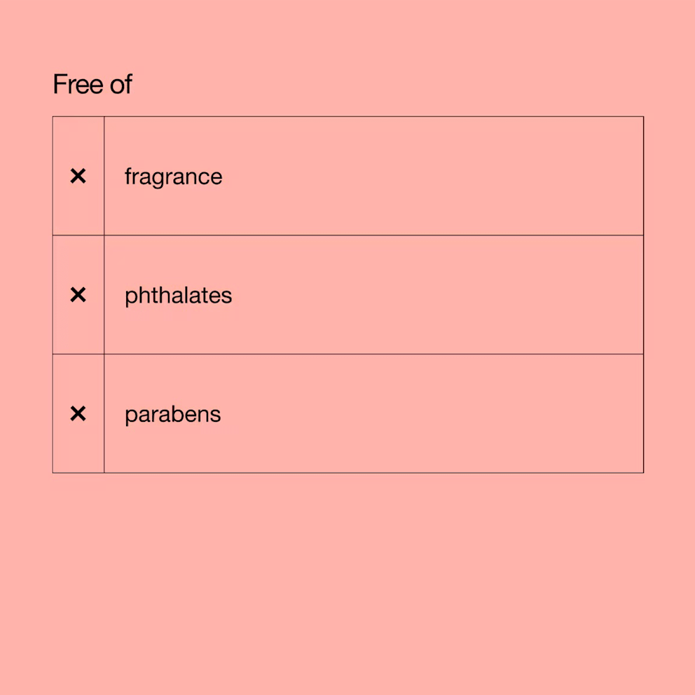 Made without fragrance, phthalates, or parabens