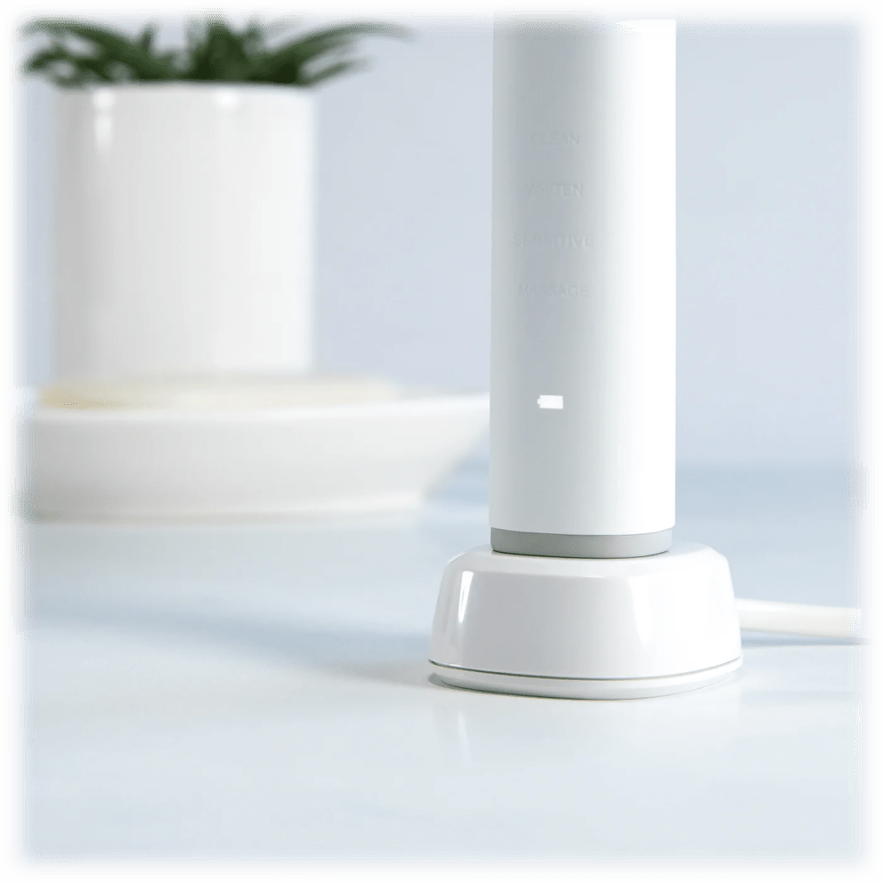 Small charger base fits perfectly in any bathroom