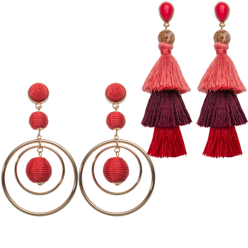 Elliptical Earrings & Red Tassel Earrings