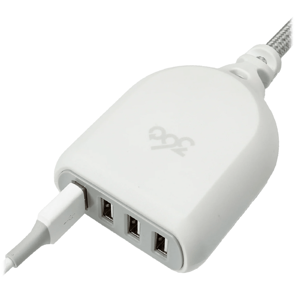 Compact 4-port USB hub with 24W output for fast, efficient charging