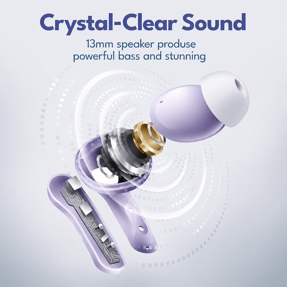13mm speakers deliver powerful bass and crisp sound