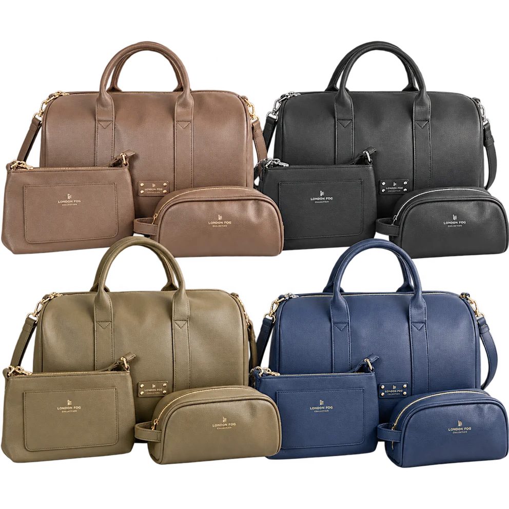 3-Piece London Fog Jessica Pebbled Vegan Leather Duffel Set (Olive)