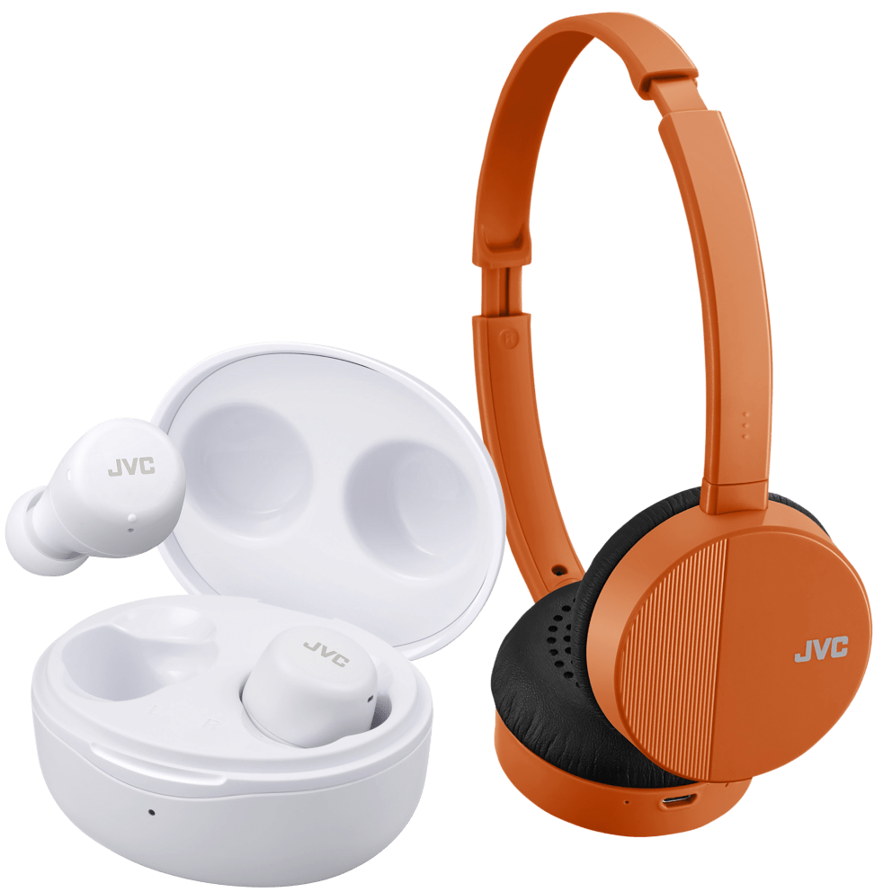 White (Mini Earbuds) + Orange (Flats On-Ear Headphones)