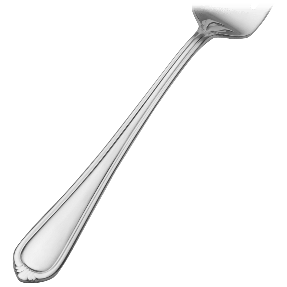 Yvonne flatware features teardrop handles with a thin border band, it curves to a subtle, flaring accent at the tip