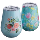 2-Pack: 14oz Wine Tumblers (Placed Print & Blue Floral)